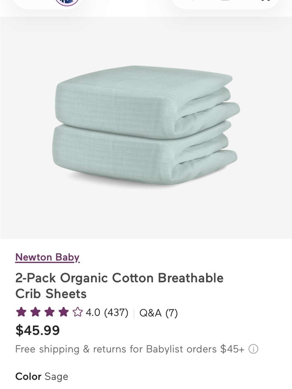 Newton Sage Organic Cotton Crib Sheets - 2-Pack